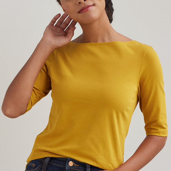 Florboom Women's Long Sleeve Boat Neck Top - Slim Fit Stretchy Basic Tee