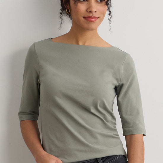 Women's Organic Cotton Boat Neck Tee | Sage Green | Fair Indigo | Ethically Made Clothing | Fair Trade Clothes