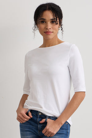 womens organic boat neck half sleeve tee- white - fair trade ethically made