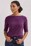 womens organic elbow sleeve boat neck tee- plum purple - fair trade ethically made