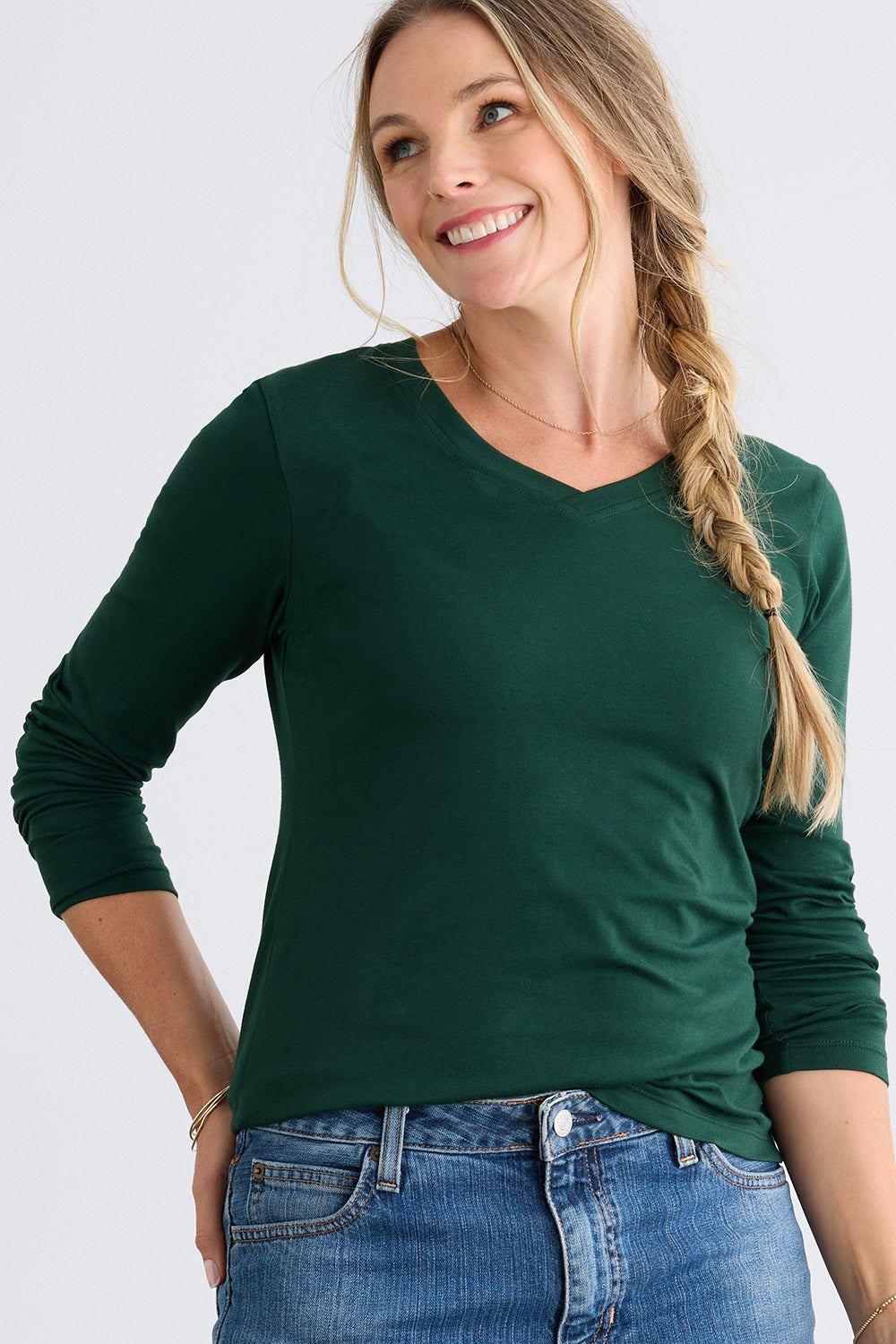 Women's Long Sleeve V-Neck T-Shirt | Fair Indigo, Size L / Dark Pine Women's Long Sleeve V-Neck T-Shirt | Fair Indigo, Size L / Dark Pine
