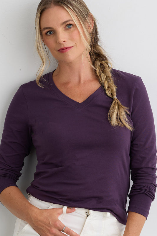 Women's Organic Cotton Long Sleeve V-Neck T-Shirt