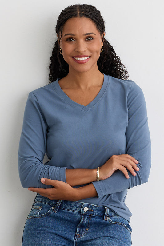 Women's Organic Cotton Long Sleeve V-Neck T-Shirt