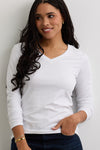 womens organic cotton long sleeve v-neck tee - white - fair indigo fair trade ethically made