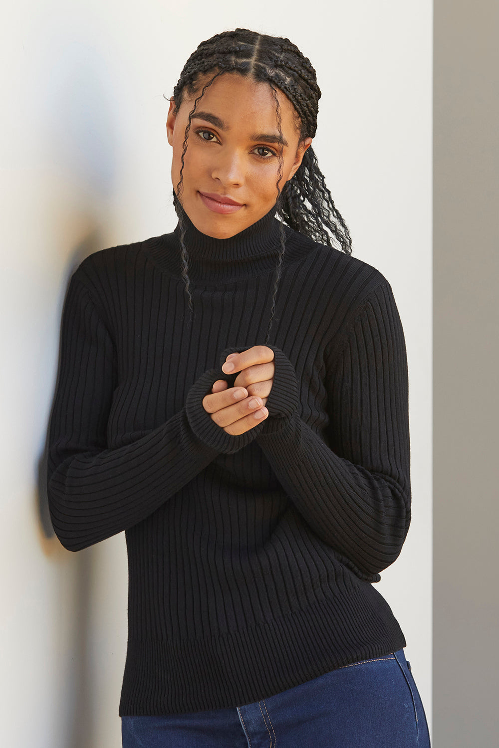 Women's Cotton Ribbed Turtleneck Sweater | Fair Indigo