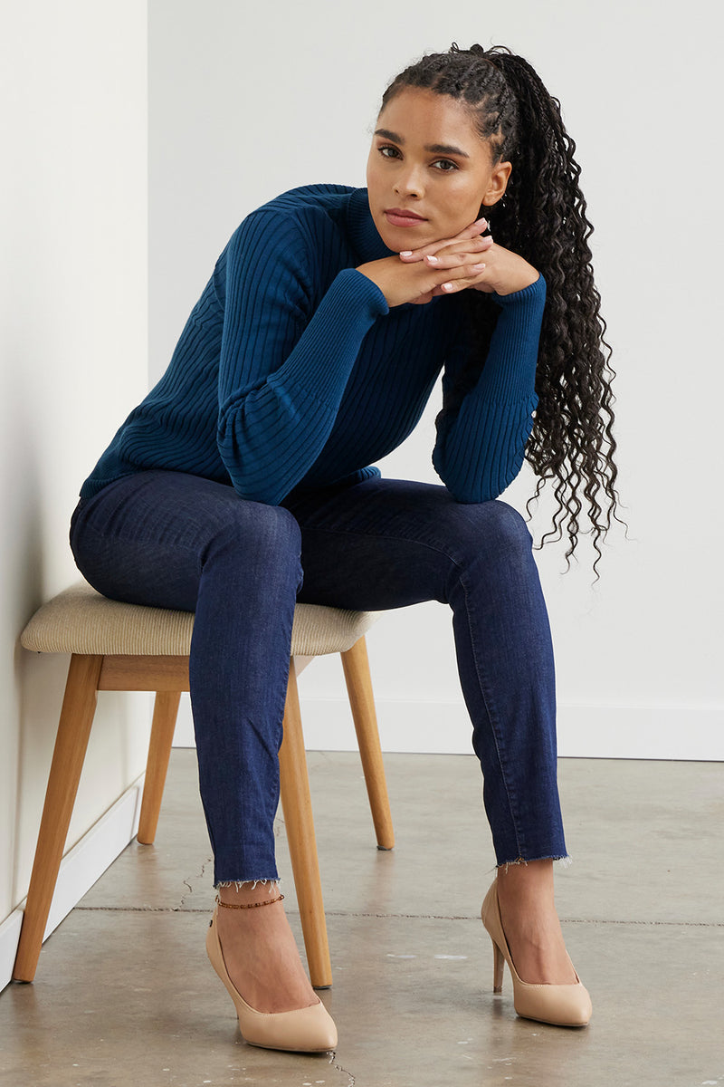 Women's Cotton Ribbed Turtleneck Sweater | Fair Indigo