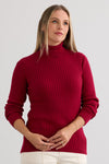 Women's Organic Cotton Ribbed Turtleneck Sweater - Raspberry