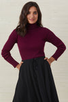 womens organic cotton turtleneck sweater - boysenberry red purple - ethically made fair trade fair indigo