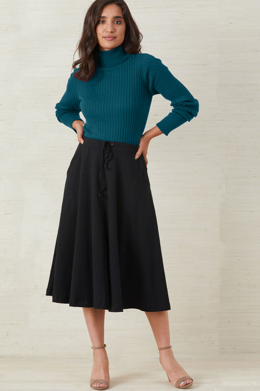 Women's 100% Organic Cotton Midi Skirt with Pockets - Deep Teal