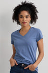 womens organic v-neck t-shirt - forever blue - fair indigo fair trade ethically made