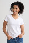 womens organic cotton v-neck t-shirt - white - fair indigo fair trade ethically made