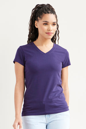 womens organic v-neck t-shirt - violet blue purple - fair indigo fair trade ethically made