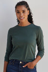 womens organic long sleeve crew neck tee - balsam green - fair indigo fair trade sustainable