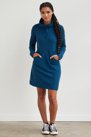 womens organic sweatshirt dress- peacock blue - fair trade ethically made