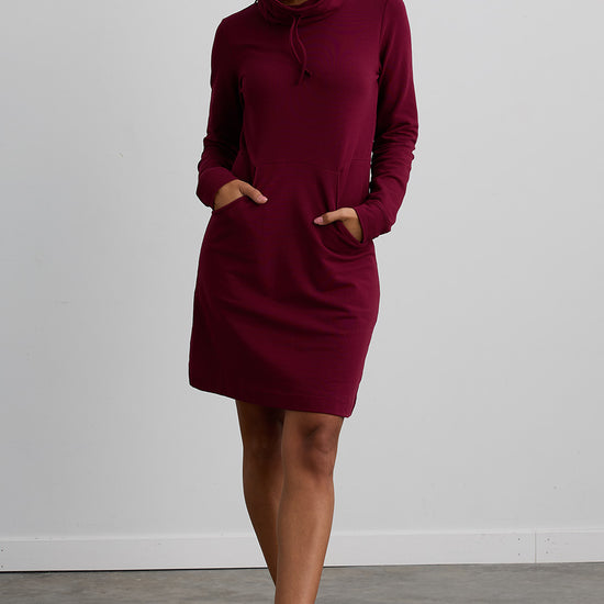 womens organic french terry sweatshirt dress- wine burgundy - fair trade ethically made