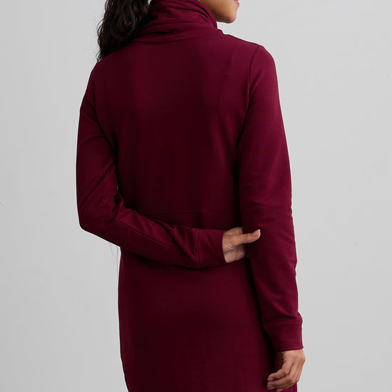 womens organic pocket sweatshirt dress- wine burgundy - fair trade ethically made
