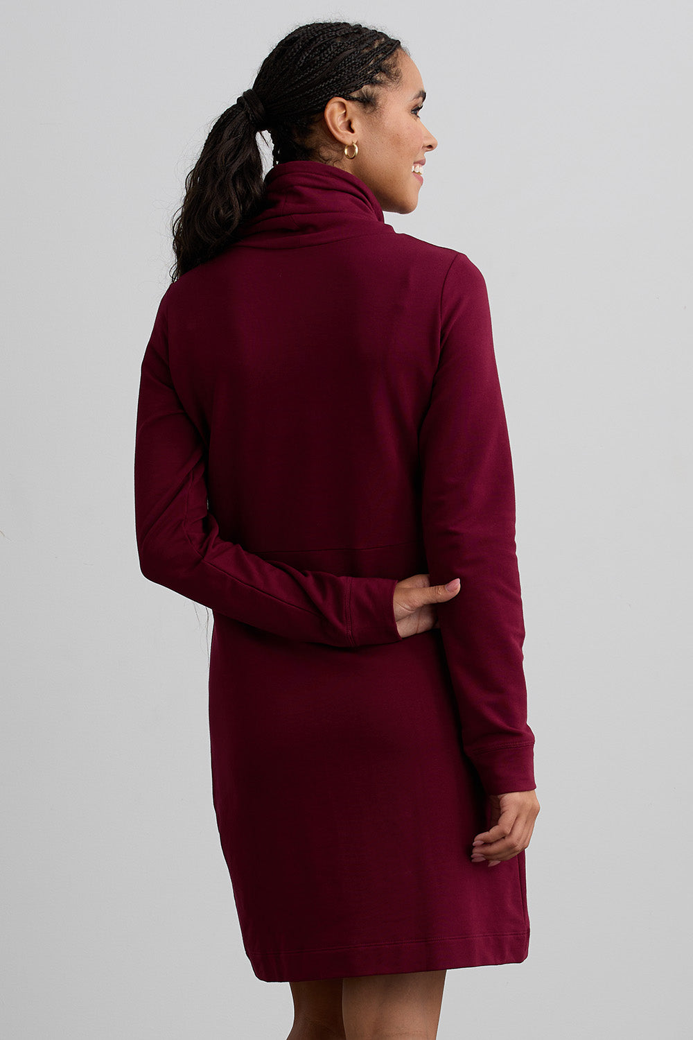 womens organic pocket sweatshirt dress- wine burgundy - fair trade ethically made
