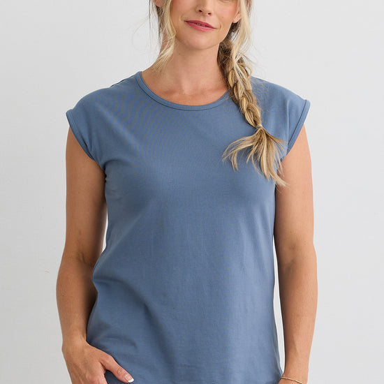 Women's Organic Cotton Cap Sleeve Easy Tee - Storm Blue