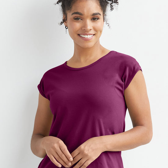 womens organic pima cotton easy t-shirt - boysenberry magenta - fair indigo fair trade ethically made
