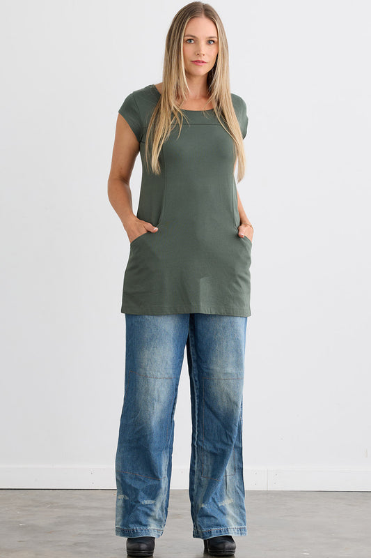 Women's Organic Cotton Cap Sleeve Tunic with Pockets