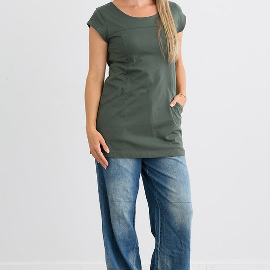 Women's Organic Cotton Cap Sleeve Tunic with Pockets - Balsam
