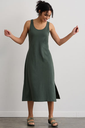 womens 100% organic cotton midi tank dress- balsam green - fair trade ethically made
