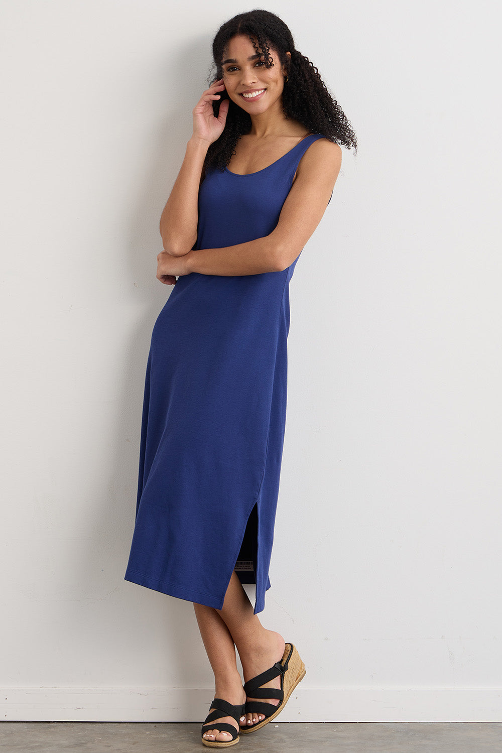 womens 100% organic cotton midi tank dress- royal blue - fair trade ethically made