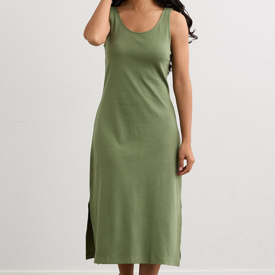 Women's 100% Cotton Midi Tank Dress | Fair Indigo, Size M / Willow Green Women's 100% Cotton Midi Tank Dress | Fair Indigo, Size M / Willow Green