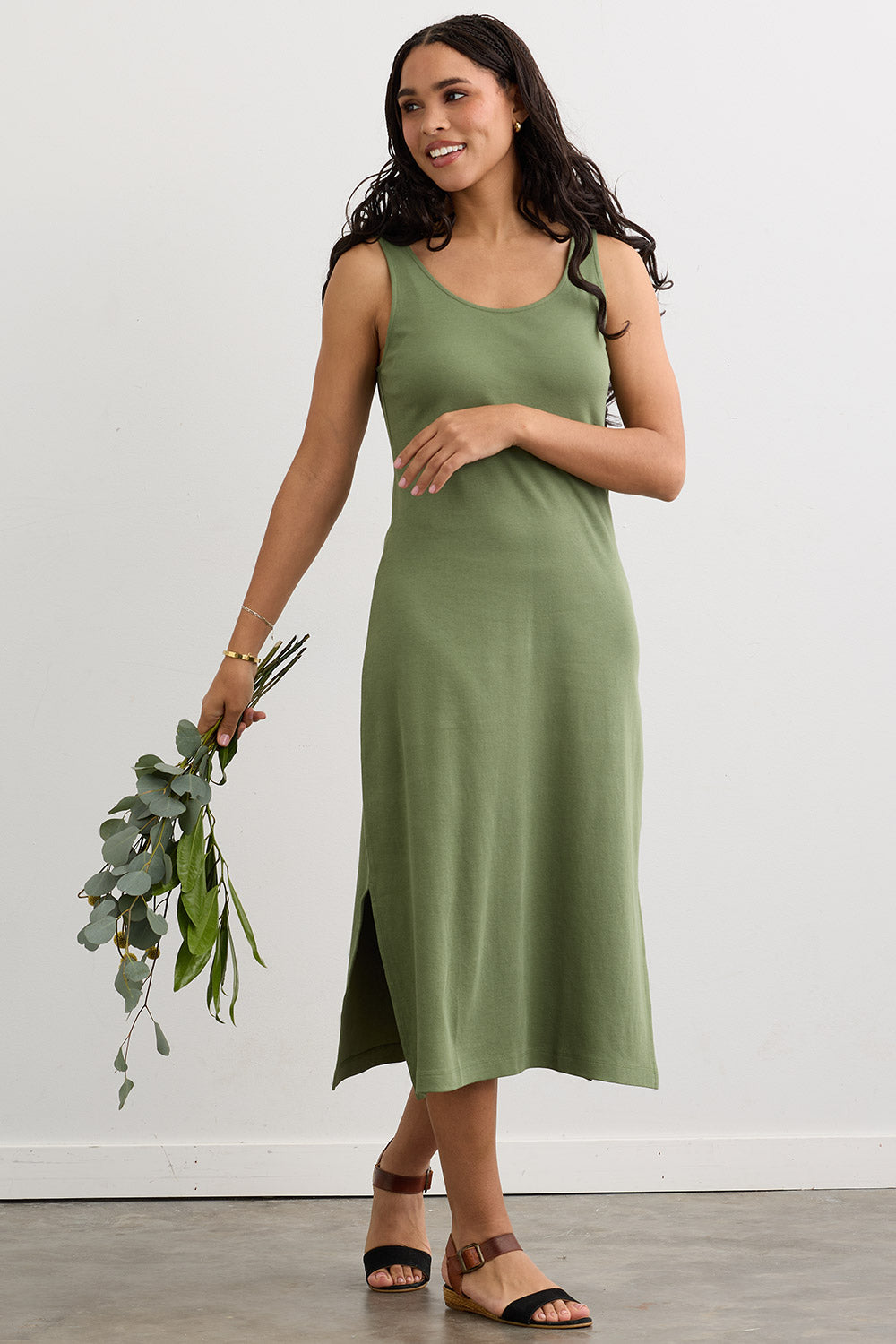 Women's 100% Cotton Midi Tank Dress | Fair Indigo, Size M / Willow Green Women's 100% Cotton Midi Tank Dress | Fair Indigo, Size M / Willow Green