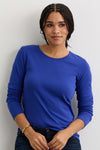 womens 100% organic cotton luxe long sleeve tee - cobalt blue - fair indigo fair trade ethically made