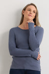 womens organic all-cotton interlock long sleeve tee - slate grey blue - fair indigo fair trade ethically made