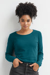 womens organic 100% cotton luxe long sleeve t-shirt - deep teal green - fair indigo fair trade ethically made