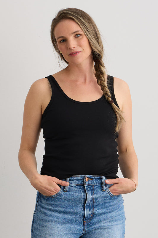 womens organic interlock tank- black - fair trade ethically made