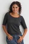 Women's Organic Elbow Sleeve Wide Scoop Neck Tee