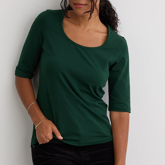 Women's Organic Cotton Elbow Sleeve Wide Scoop Neck Tee - Dark Pine