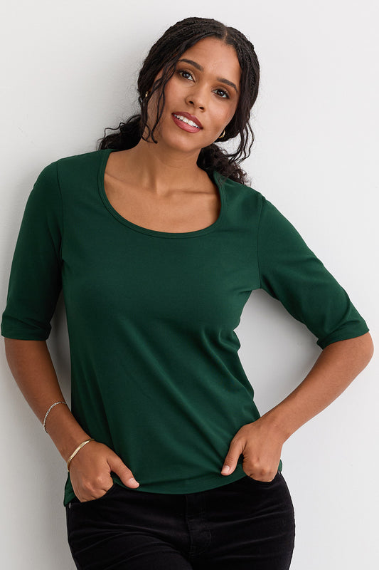 Women's Organic Cotton Elbow Sleeve Wide Scoop Neck Tee
