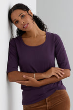 Women's Organic Cotton Elbow Sleeve Wide Scoop Neck Tee