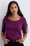 Women's Organic Elbow Sleeve Wide Scoop Neck Tee