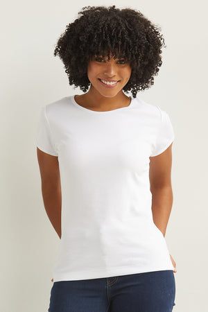short sleeve organic 100% cotton jewel neck tee white - fair indigo ethically made fair trade