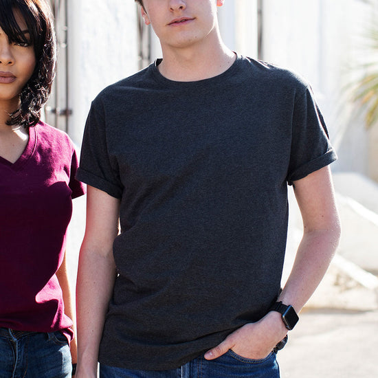 mens organic cotton tshirt- dark charcoal heather grey - fair trade ethically made