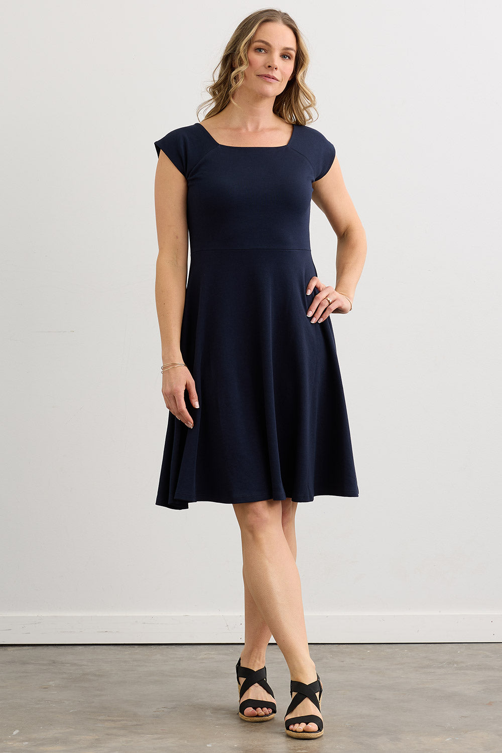 Womens Organic Ballet Neck Dress - Fair Indigo Womens Organic Ballet Neck Dress - Fair Indigo