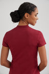 womens organic cotton slim mock neck tee - bonfire red - fair indigo fair trade ethically made