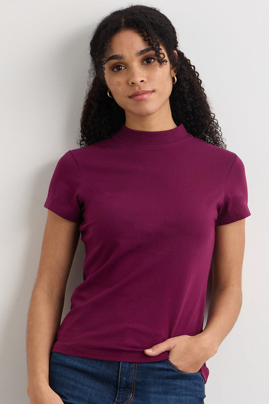 Women's Slim Organic Cotton Short Sleeve Mock Neck Top