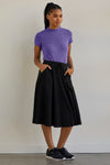 womens 100% organic coton midi skirt with pockets - black - fair trade ethically made