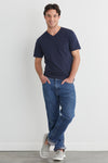 mens organic cotton v-neck tee - midnight navy blue - fair indigo fair trade ethically made