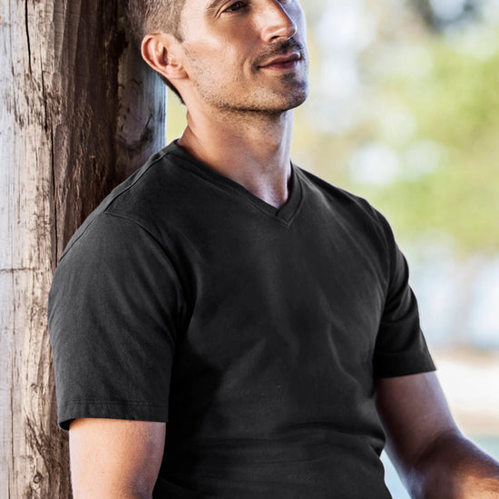 mens organic v-neck tee - black - fair indigo fair trade ethically made