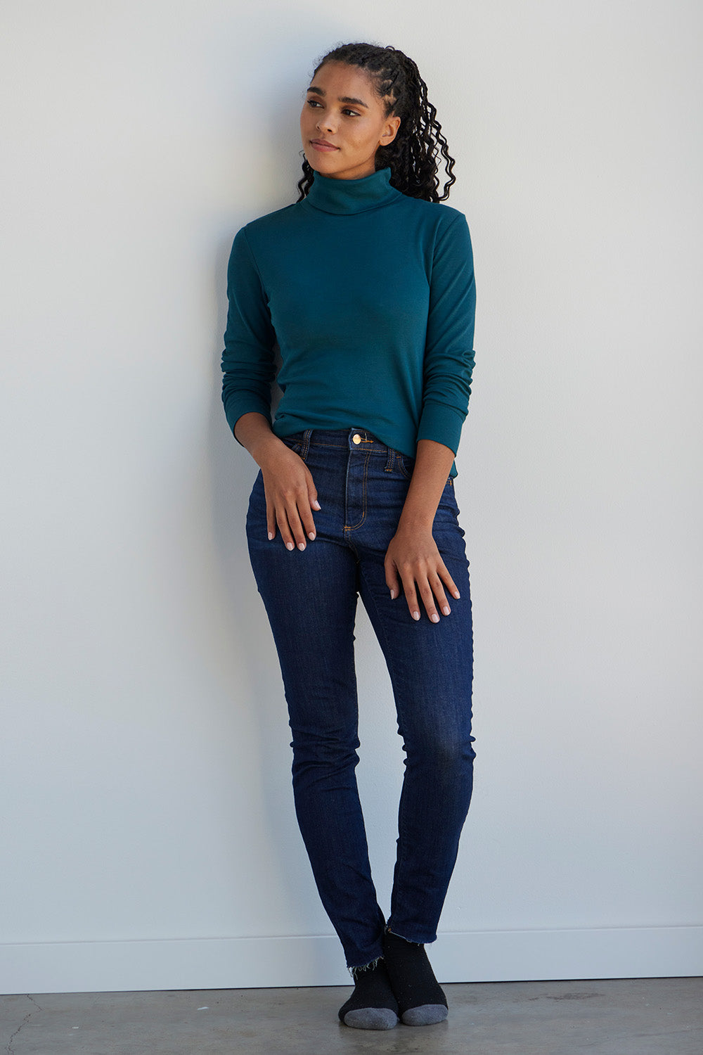 Women's 100% Cotton Long Sleeve Turtleneck | Fair Indigo