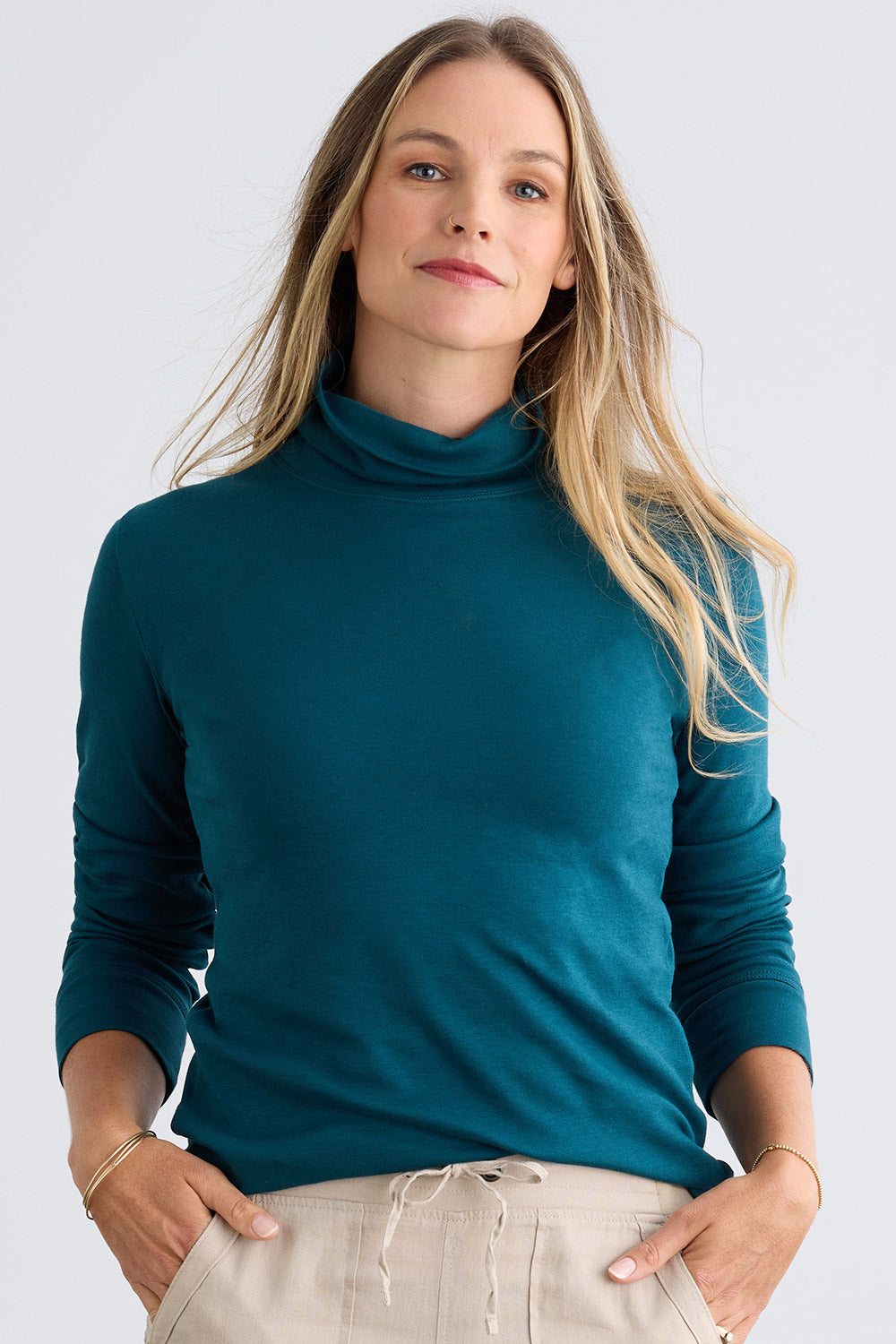 トップス everyone luxury cotton turtleneck Women's 100% Cotton Long Sleeve Turtleneck | Fair Indigo