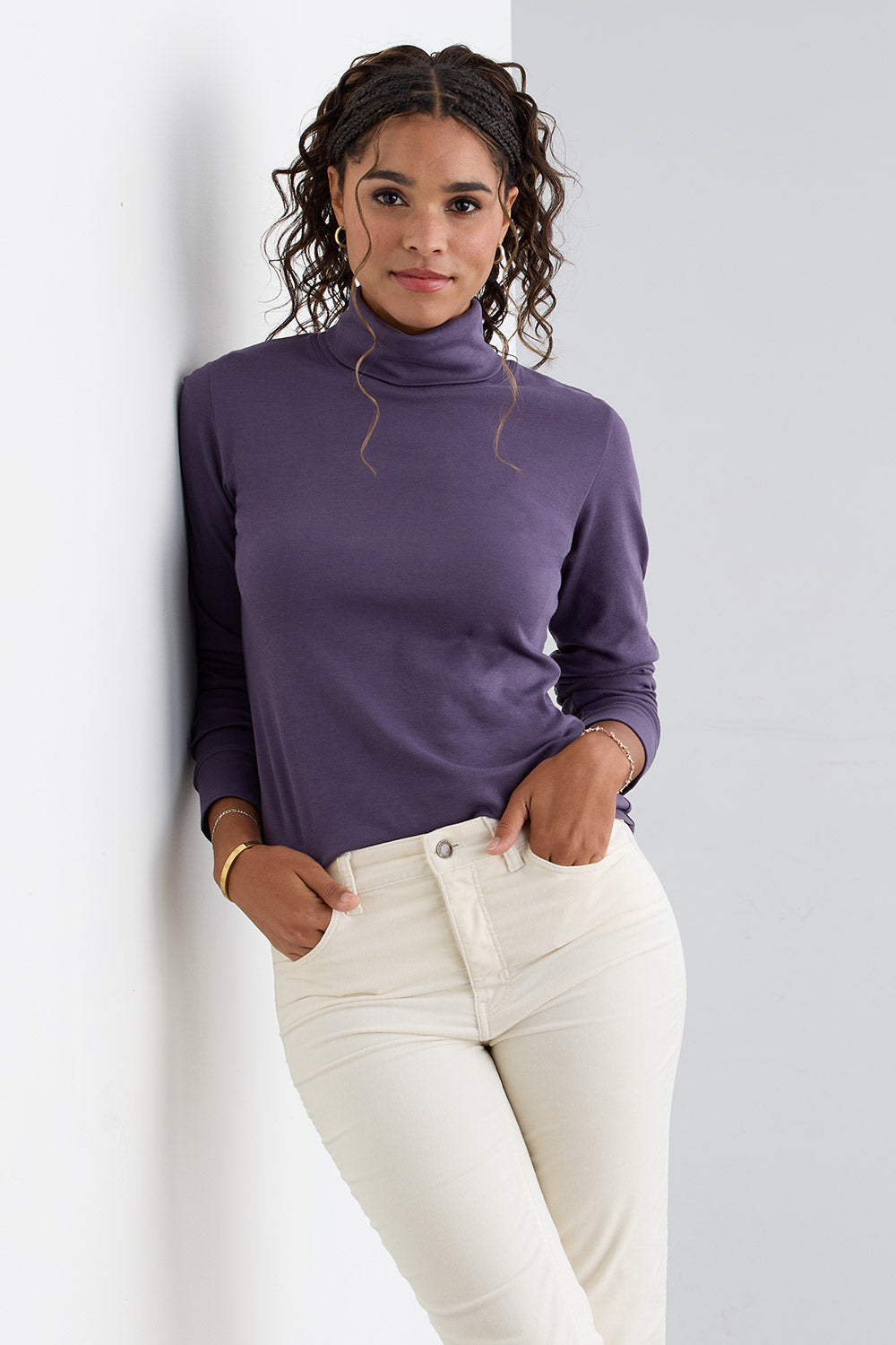 Women's 100% Cotton Long Sleeve Turtleneck | Fair Indigo