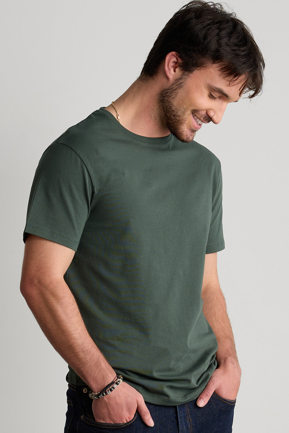 mens organic cotton tshirt- balsam green- fair trade ethically made